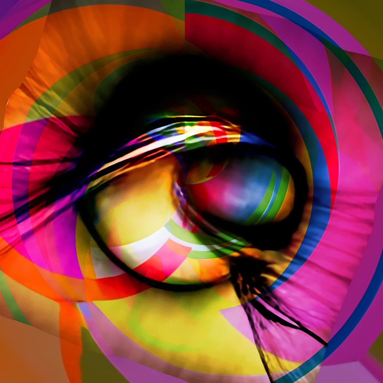 An eye with blocks of colors meant to represent migraines and auras.